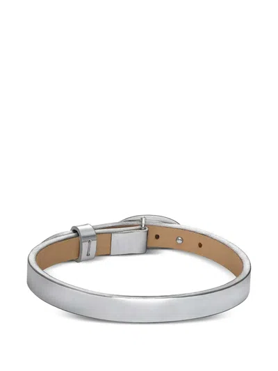 Diesel Silver Leather Stackable Bracelet In Gray
