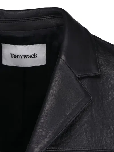 Tonywack Button-up Leather Jacket In Black