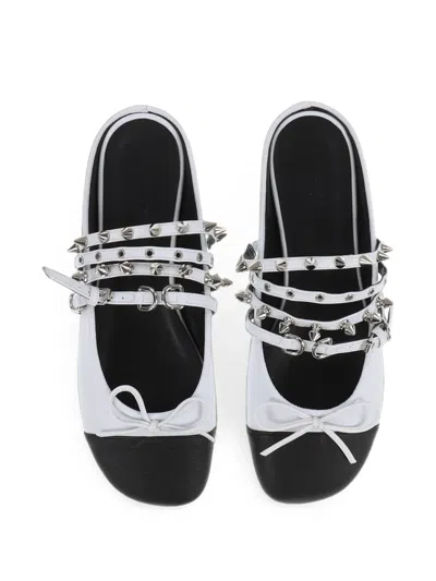 Abra Spike-embellished Square-toe Mules In White