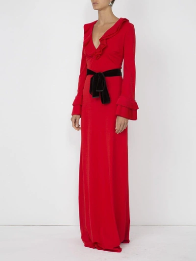 Shop Gucci Viscose Jersey Gown With Ruffles