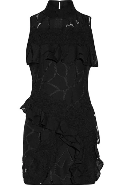 Iro Ester Ruffle-trimmed Crocheted Cotton-blend Mini Dress In Black