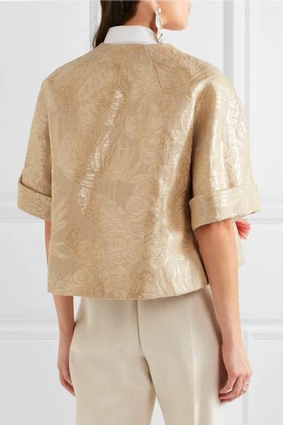 Shop Delpozo Embellished Embroidered Metallic Linen-blend Jacket
