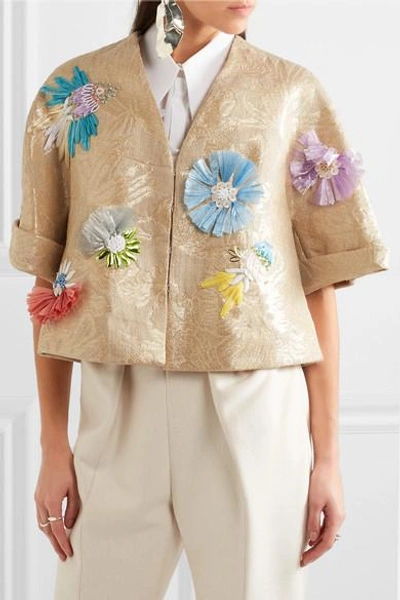 Shop Delpozo Embellished Embroidered Metallic Linen-blend Jacket