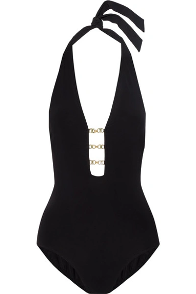 Shop Tory Burch Gemini Embellished Halterneck Swimsuit