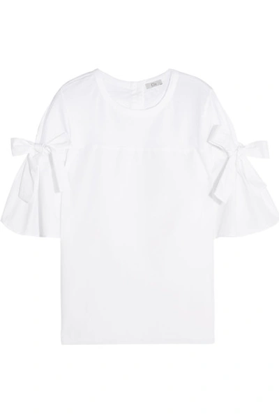 Clu Bow-embellished Cotton-jersey And Poplin Top In White