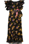 DOLCE & GABBANA Embellished ruffled printed silk-blend charmeuse midi dress