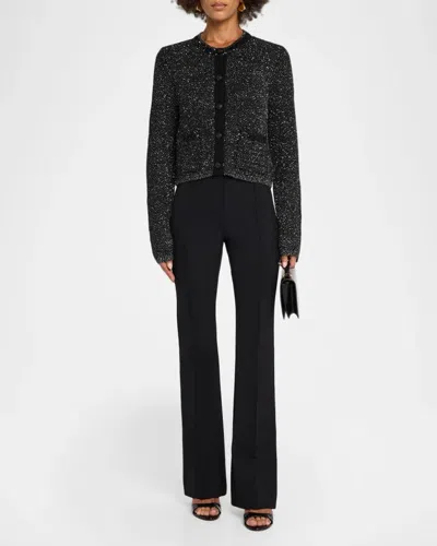 Milly Reece Metallic Button-front Cardigan In Black
