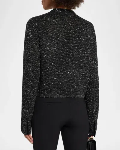 Milly Reece Metallic Button-front Cardigan In Black