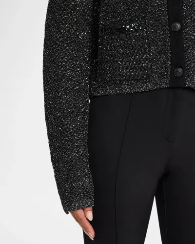 Milly Reece Metallic Button-front Cardigan In Black