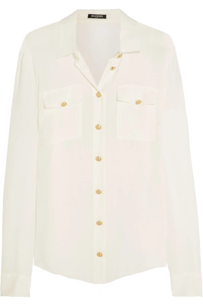 Balmain Silk Shirt With Padded Shoulders In White