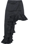 BEAUFILLE Ara asymmetric pinstriped linen-blend skirt
