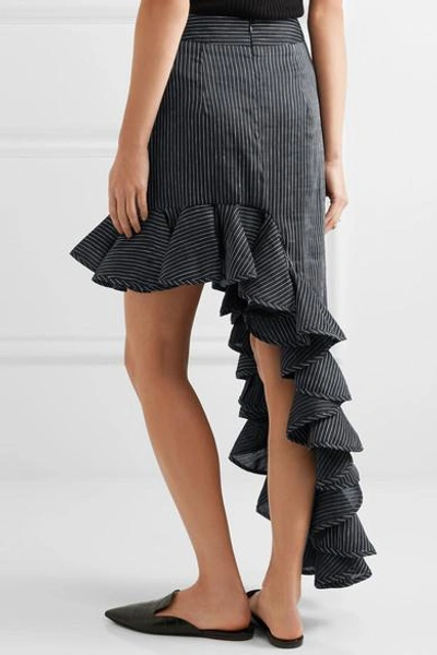 Shop Beaufille Ara Asymmetric Pinstriped Linen-blend Skirt