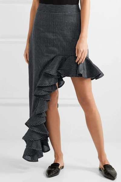 Shop Beaufille Ara Asymmetric Pinstriped Linen-blend Skirt