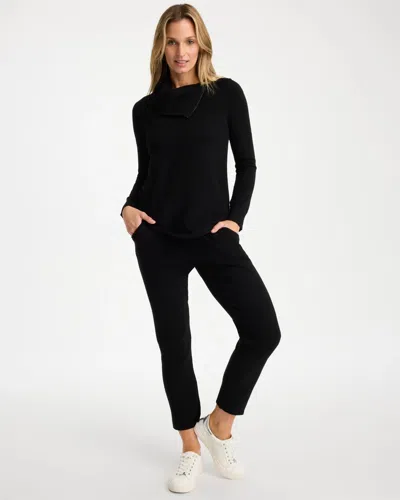 Chico's Luxe Zip Envelope Neck Sweater In Black In Black