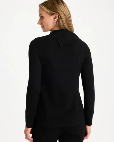 Chico's Luxe Zip Envelope Neck Sweater In Black In Black