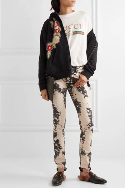 Shop Gucci Appliquéd Distressed Mid-rise Skinny Jeans