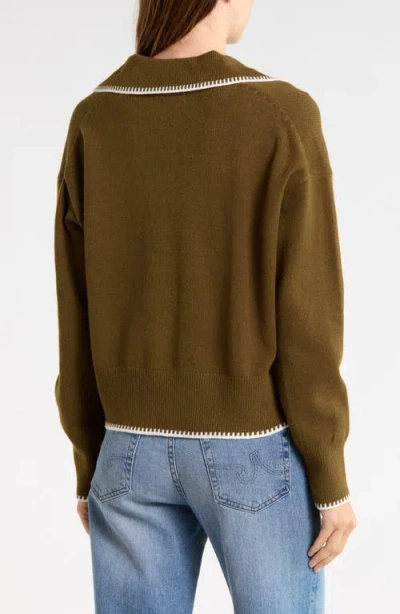 Vigoss Blanket Stitch Collared Pullover Sweater In Green