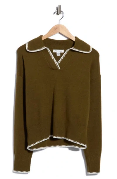 Vigoss Blanket Stitch Collared Pullover Sweater In Green