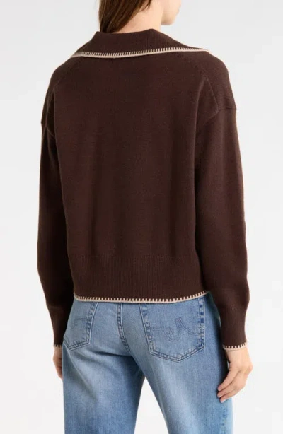 Vigoss Blanket Stitch Collared Pullover Sweater In Brown