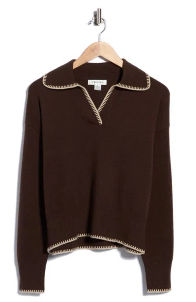 Vigoss Blanket Stitch Collared Pullover Sweater In Brown
