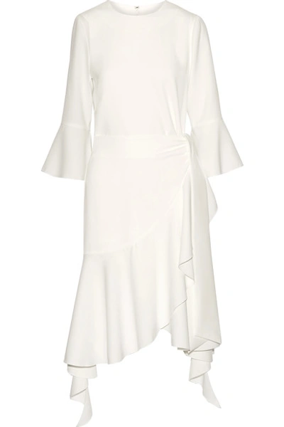 Goen J Woman Asymmetric Wrap-effect Ruffle-trimmed Crepe Dress White