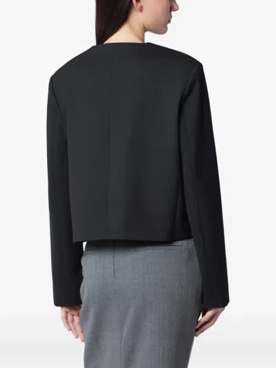 Almada Label Boxy Collarless Button Jacket In Black