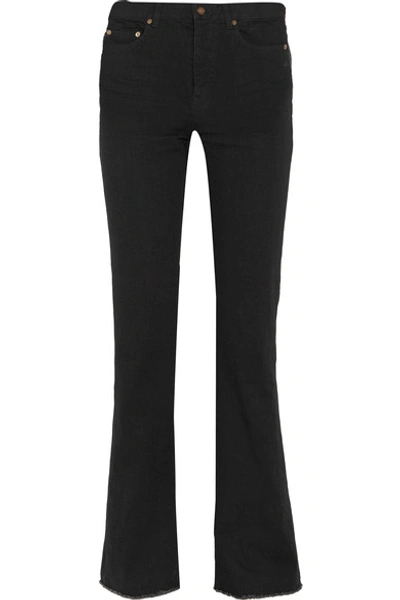 Saint Laurent Frayed High-rise Flared Jeans In Black
