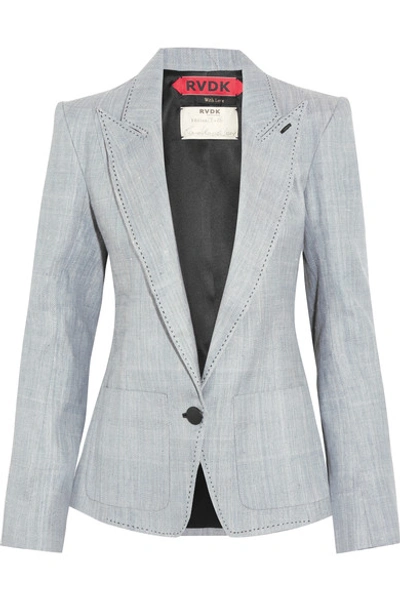 Ronald Van Der Kemp Woman Leather-trimmed Denim Blazer Light Denim