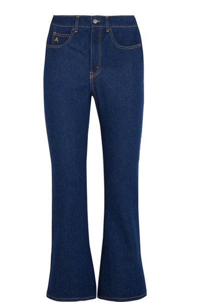 Attico Cropped High-rise Flared Jeans In Blue Denim
