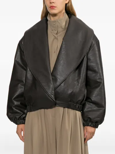 Source Unknown Oversized-collar Elasticated-hem Jacket In Black