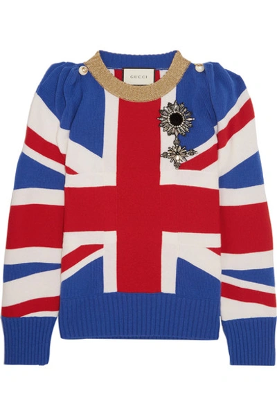 Gucci Union Jack Intarsia Wool Sweater W/ Pin, Multicolor In Union Jack ...