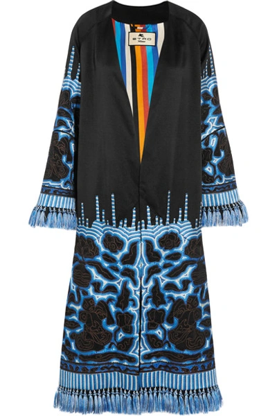 Etro Tasseled Embroidered Silk-twill Jacket In Blue