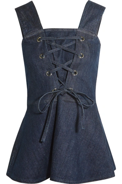 See By Chloé Lace-up Denim Peplum Top In Blue