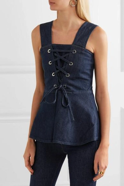Shop See By Chloé Lace-up Denim Peplum Top