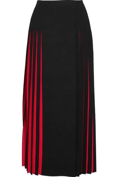 Shop Alaïa Pleated Two-tone Knitted Midi Skirt