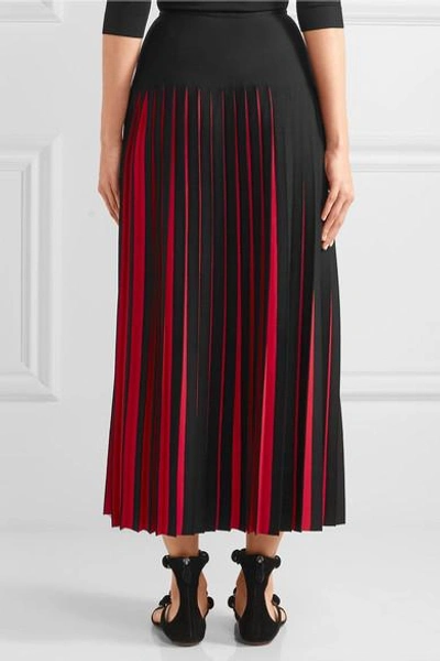 Shop Alaïa Pleated Two-tone Knitted Midi Skirt