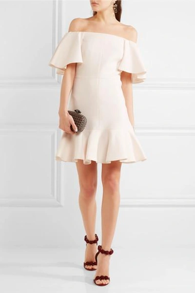 Shop Valentino Off-the-shoulder Wool And Silk-blend Crepe Mini Dress