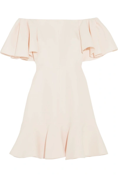 Valentino Off-the-shoulder Wool And Silk-blend Crepe Mini Dress In Avorio