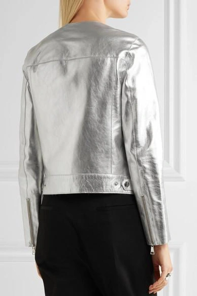 Shop Karl Lagerfeld Metallic Textured-leather Biker Jacket