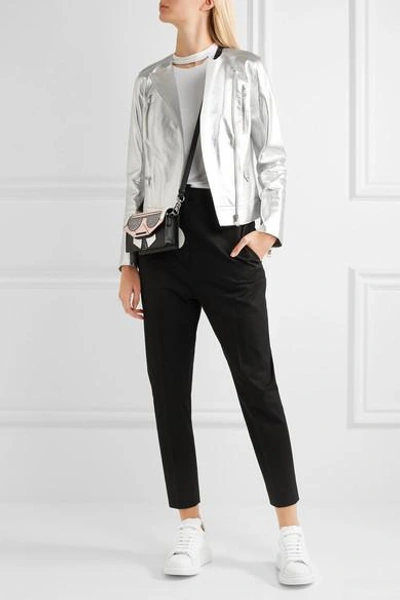 Shop Karl Lagerfeld Metallic Textured-leather Biker Jacket