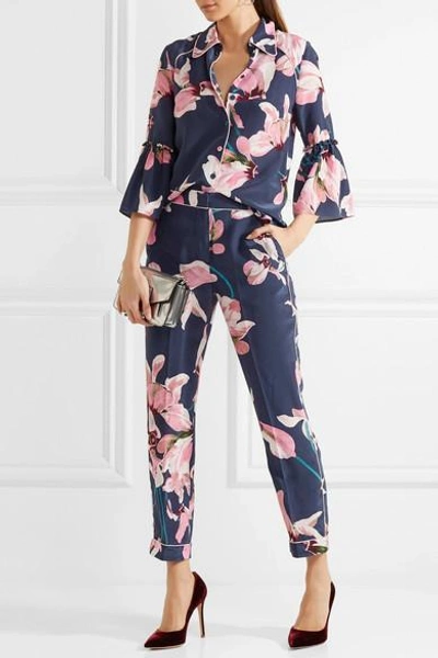 Shop Erdem Giulia Cropped Floral-print Slim-leg Pants