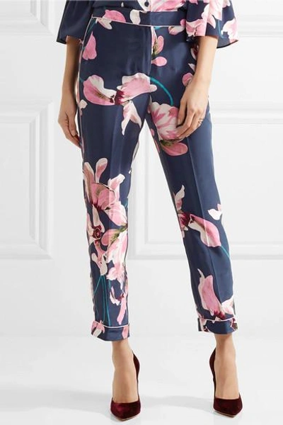 Shop Erdem Giulia Cropped Floral-print Slim-leg Pants