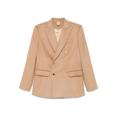 Max Mara Beige Solid Peaked Lapel Blazer In Gray