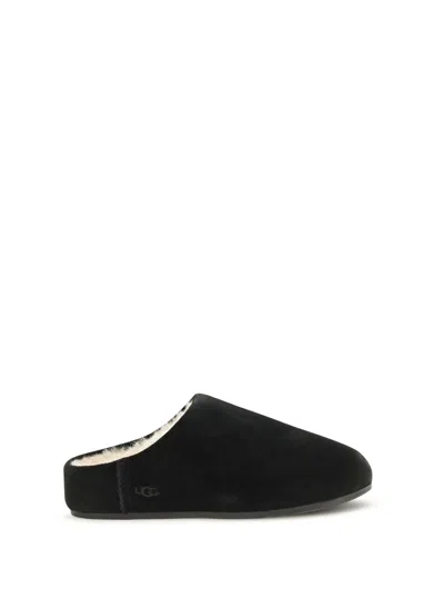 Ugg -style Elea Suede Faux Fur Slip-on Flat Mule In Black