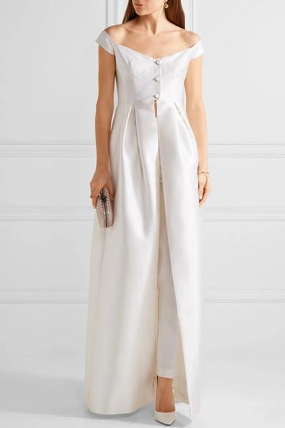 Shop Gabriela Hearst Tituba Off-the-shoulder Silk And Wool-blend Gown In Ivory