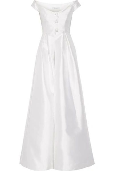 Shop Gabriela Hearst Tituba Off-the-shoulder Silk And Wool-blend Gown In Ivory