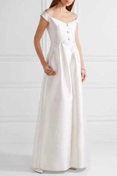 Shop Gabriela Hearst Tituba Off-the-shoulder Silk And Wool-blend Gown In Ivory