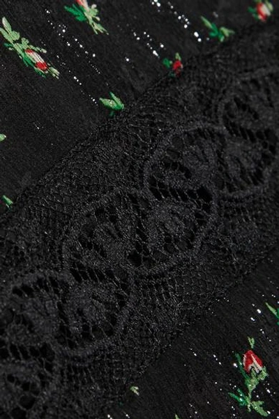 Shop Anna Sui Lace-trimmed Printed Silk-blend Crepon Maxi Dress