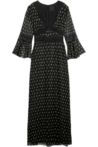 Anna Sui Woman Lace-trimmed Printed Silk-blend Crepon Maxi Dress Black
