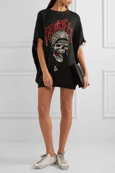 Shop R13 Distressed Printed Cotton-jersey Mini Dress